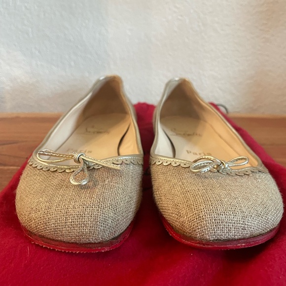CHRISTIAN LOUBOUTIN linen & calfskin BALLET FLATS.  Size 37.5 - Picture 8 of 10